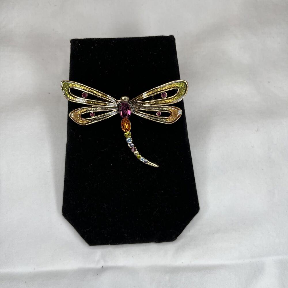 Monet Vintage Colorful Stone Dragonfly Brooch Pin 2" Wide Signed EUC